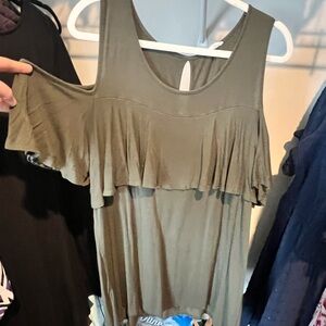 Olive Green Off-Shoulder Ruffle Top